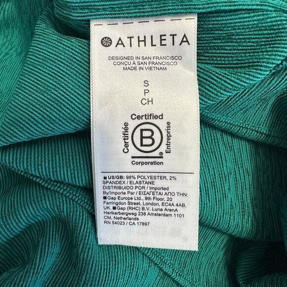 Athleta Echo Top WMNS S Green Striped Button Up Short Sleeve Stretch Breathable - Picture 9 of 10